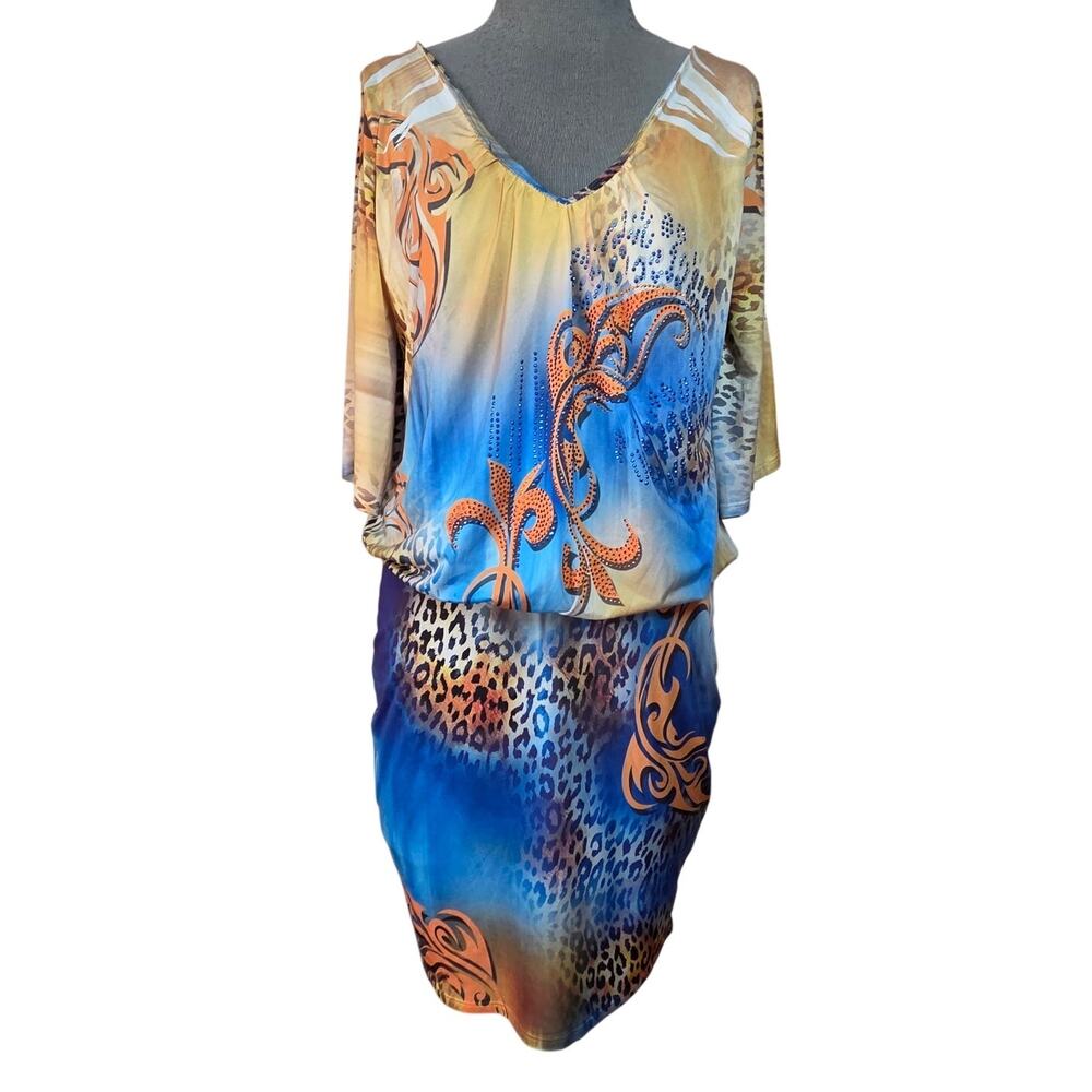 Rhinestone Embellished Blouson Dress Size Large